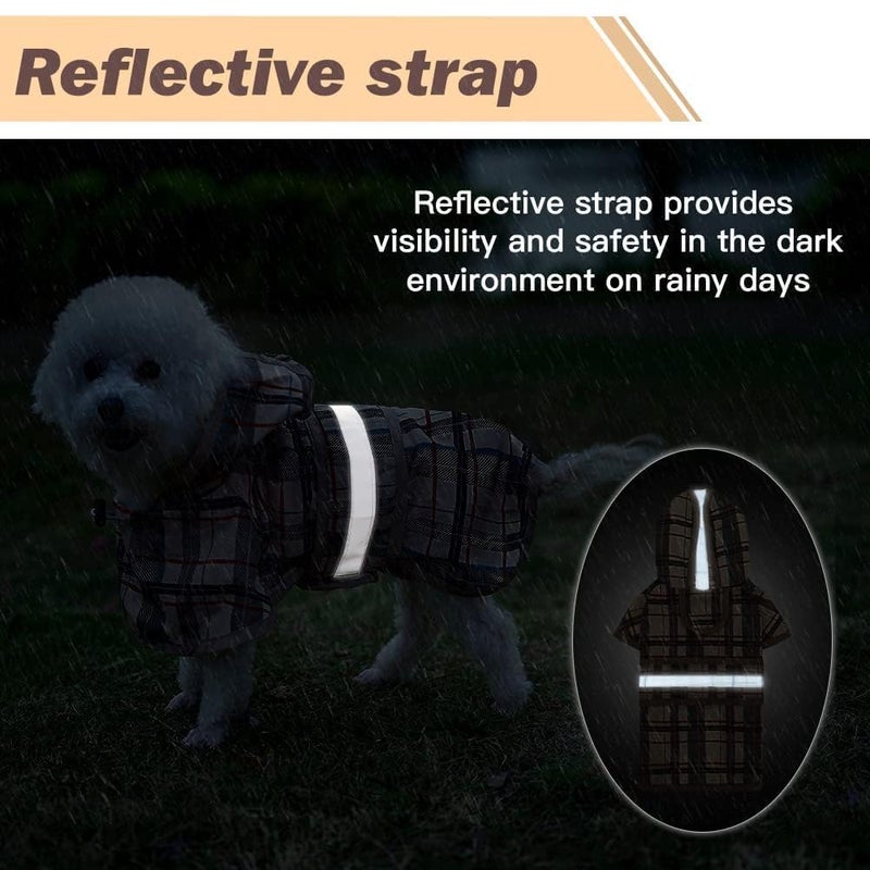 KOOLTAIL Dog Raincoat Hooded Slicker Poncho with Leash Hole, Raincoat for Small Medium Dogs, Waterproof Doggie Rain Jacket with Reflective Strip, Adjustable Breathable Plaid Puppy Rainwear,Beige S - Image 4